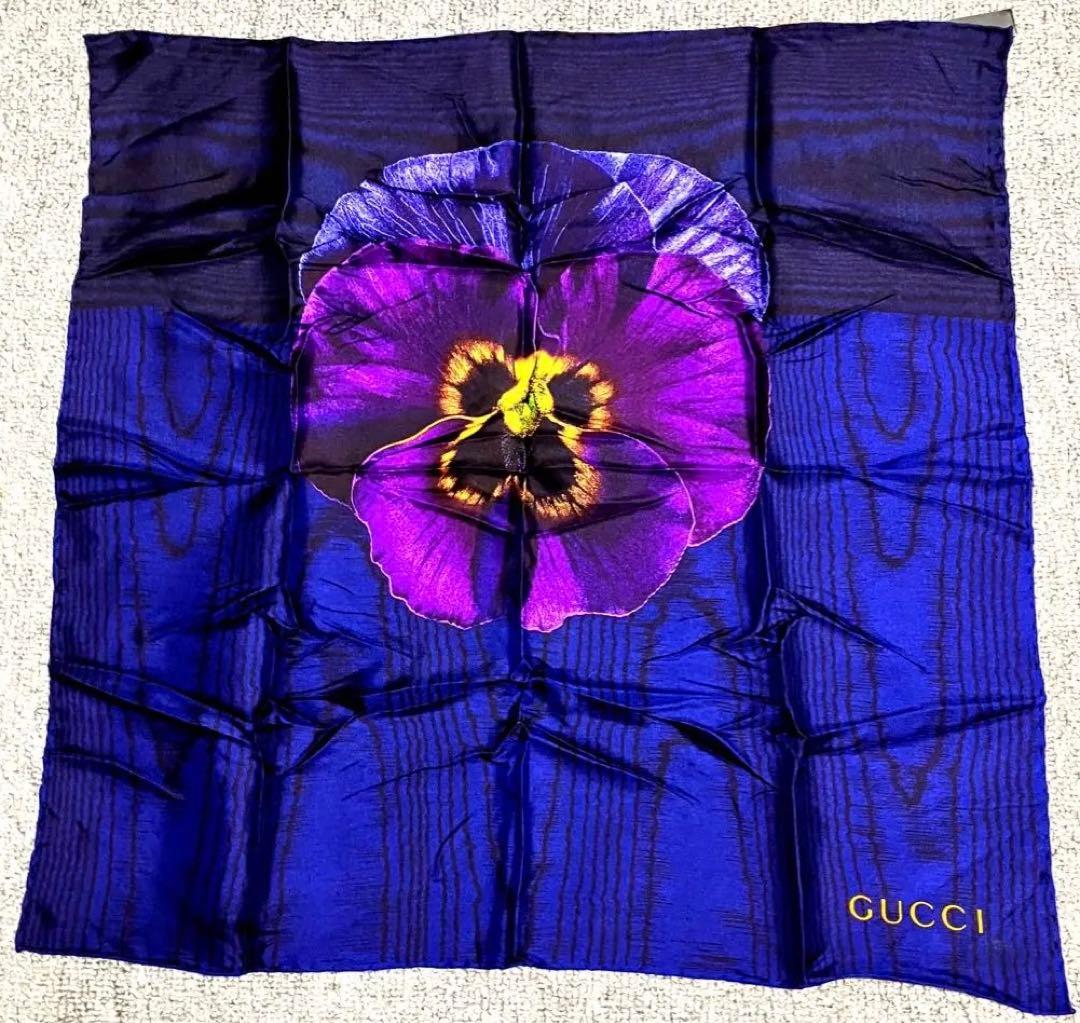 【新品未使用】GUCCI グッチ スカーフ ハンカチ 100%シルク 紺