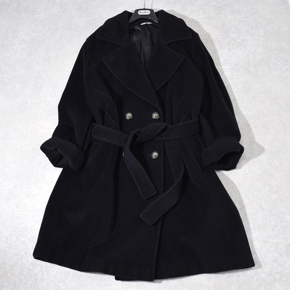 イタリア製 Max Mara マリナリナルディ カシミヤ混 ベルテッドコート 黒