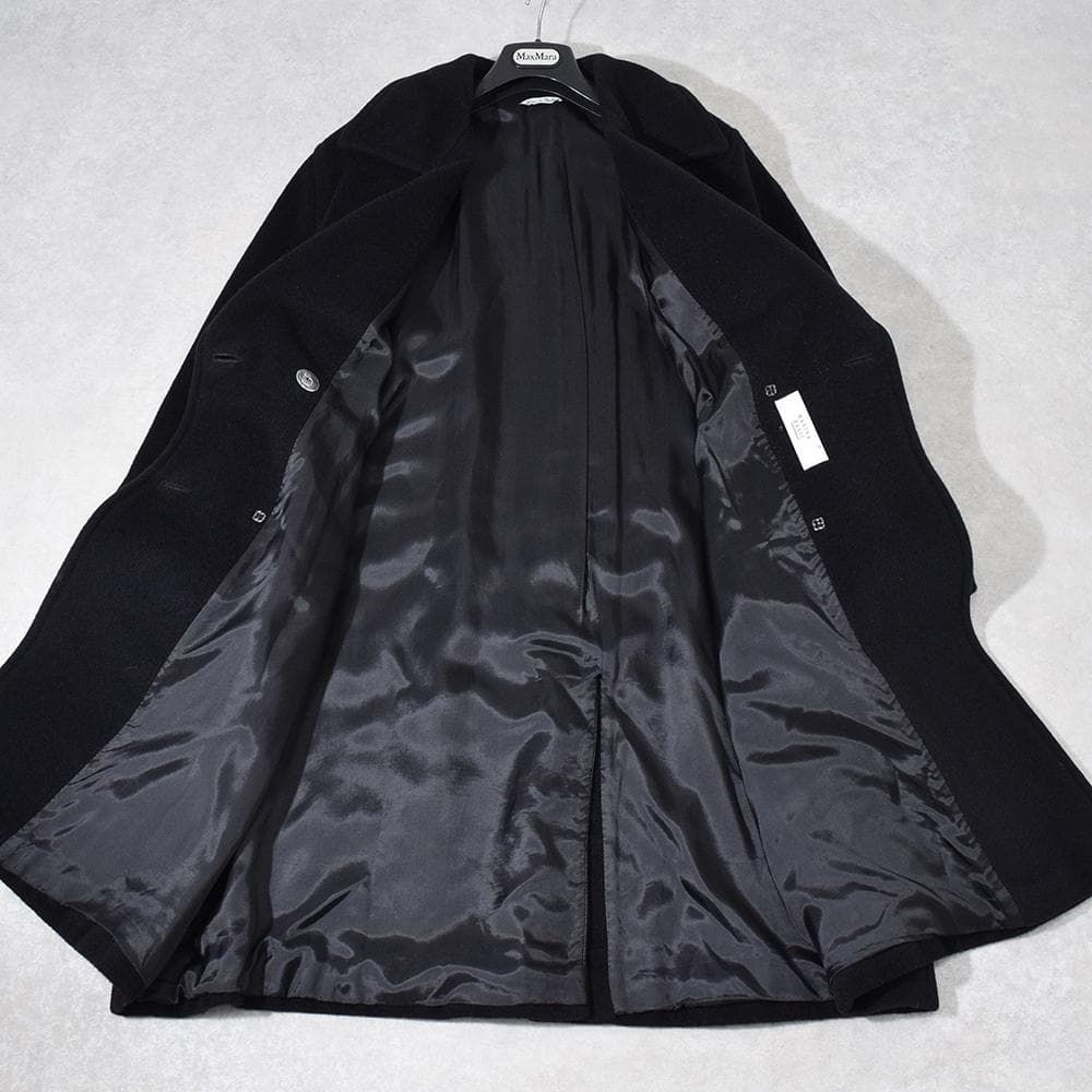 イタリア製 Max Mara マリナリナルディ カシミヤ混 ベルテッドコート 黒
