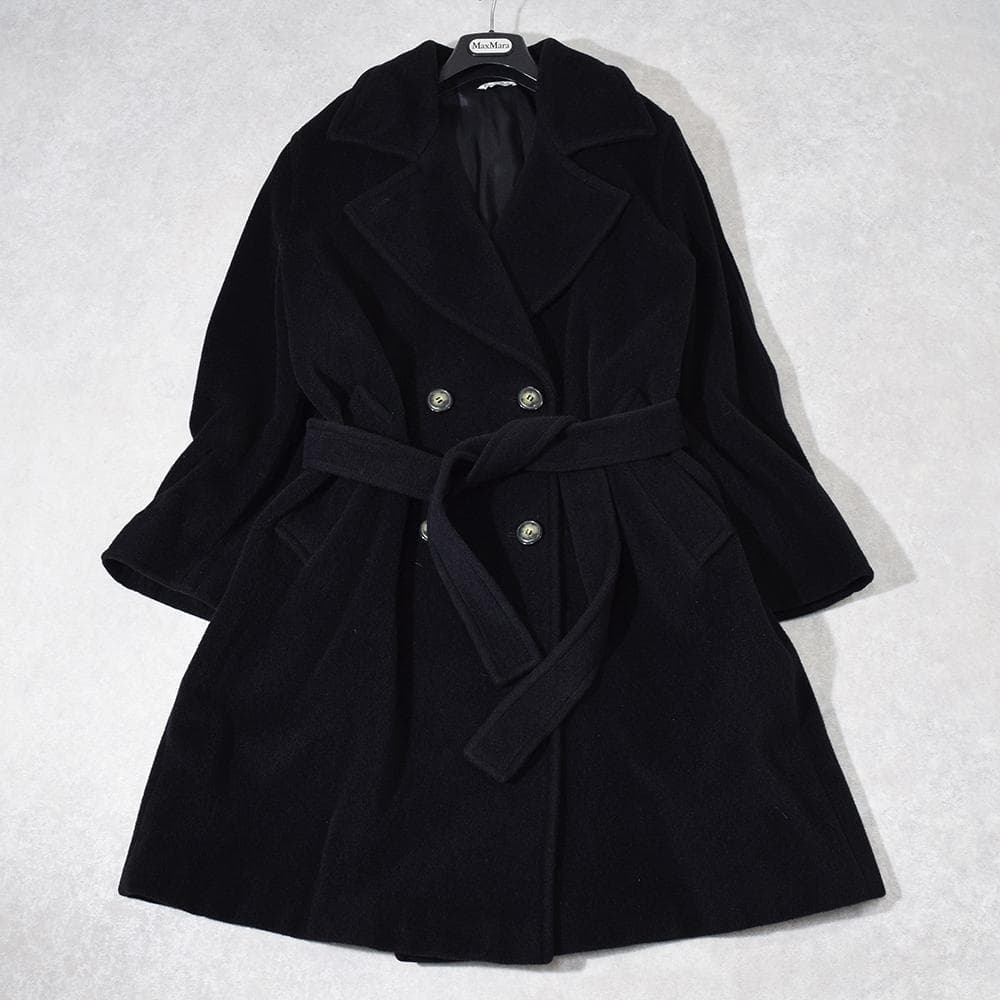 イタリア製 Max Mara マリナリナルディ カシミヤ混 ベルテッドコート 黒