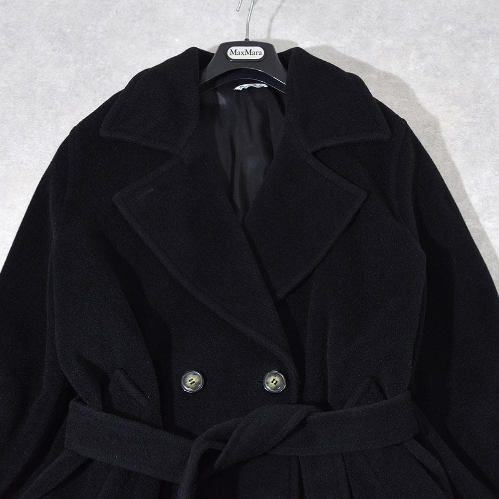 イタリア製 Max Mara マリナリナルディ カシミヤ混 ベルテッドコート 黒
