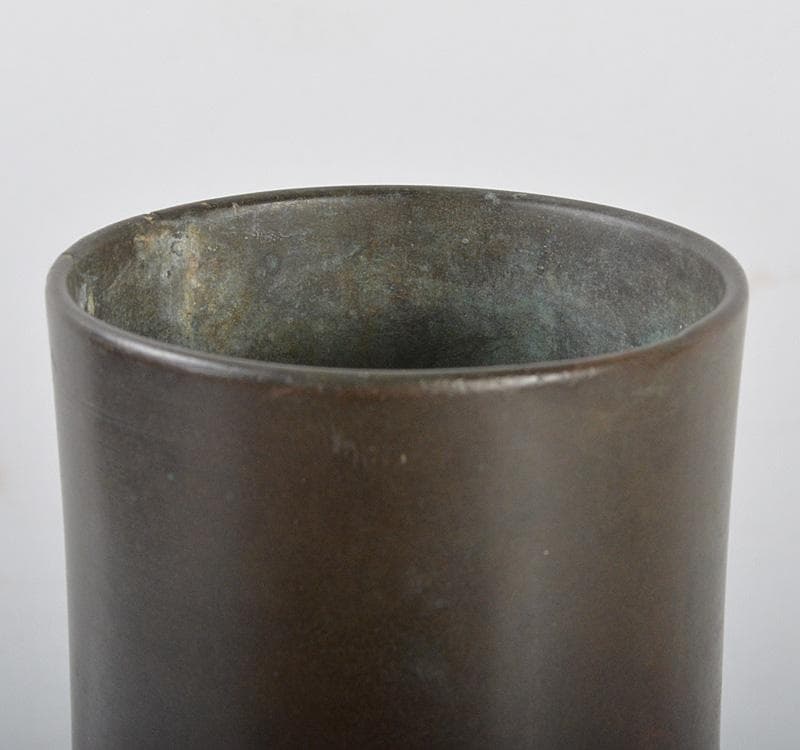 平安　英青堂造　青銅古銅　掛花入　共箱 N　R4203