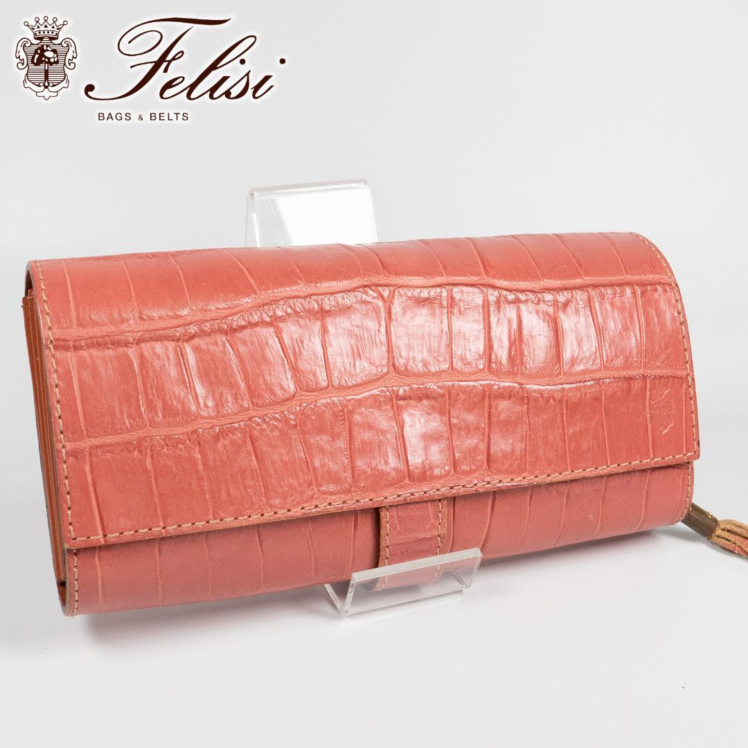 希少美品✨フェリージ 長財布 3005 コロコロ クロコ型押し レザー ピンク