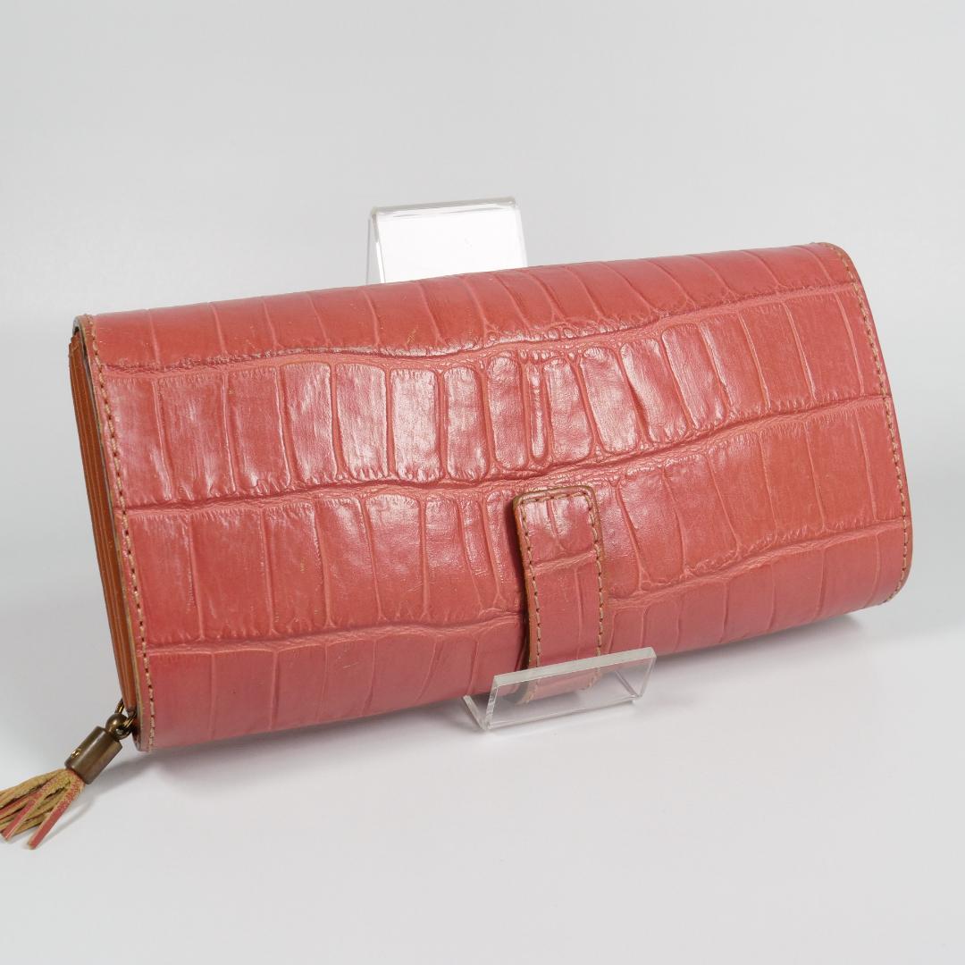 希少美品✨フェリージ 長財布 3005 コロコロ クロコ型押し レザー ピンク