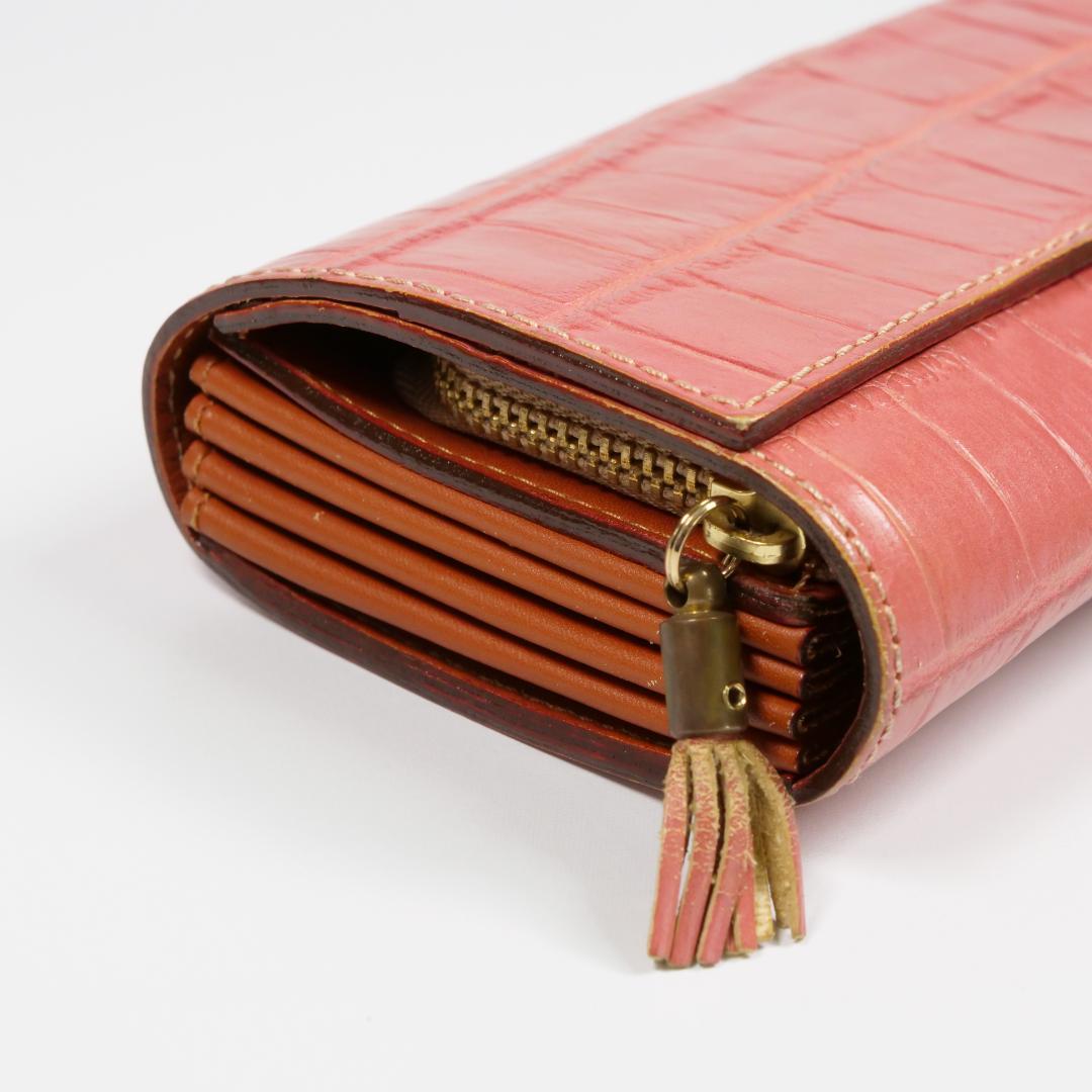 希少美品✨フェリージ 長財布 3005 コロコロ クロコ型押し レザー ピンク