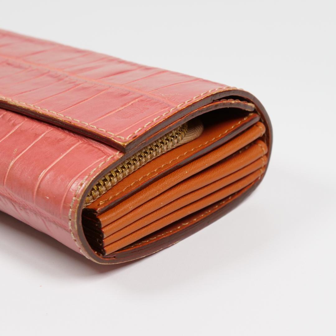 希少美品✨フェリージ 長財布 3005 コロコロ クロコ型押し レザー ピンク