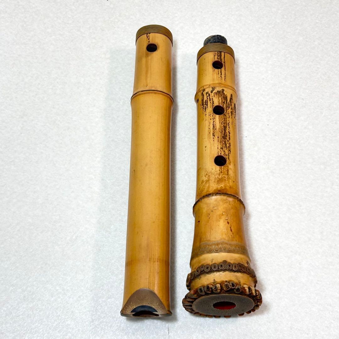 尺八　春山銘　一尺八寸　春山印　琴古流　中継　2継　管内部　地塗り　5孔
