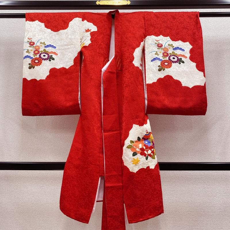 512ax19◎お宮参り 女児 祝い着 着物 産着 七五三にも 長襦袢付◎美品