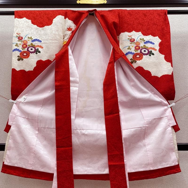 512ax19◎お宮参り 女児 祝い着 着物 産着 七五三にも 長襦袢付◎美品