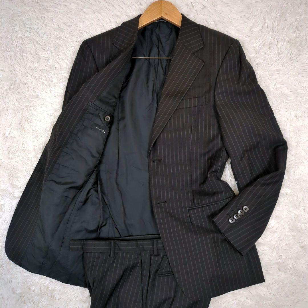 グッチ【サイズ 44】スーツ　セットアップ　チャコールグレー　ストライプ