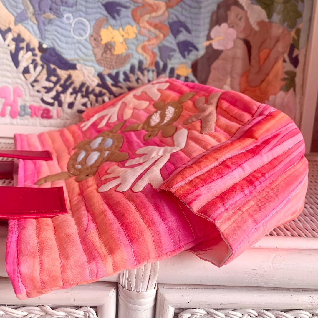 ハワイアンキルト　バッグ　うみがめの楽園　珊瑚　オーダー