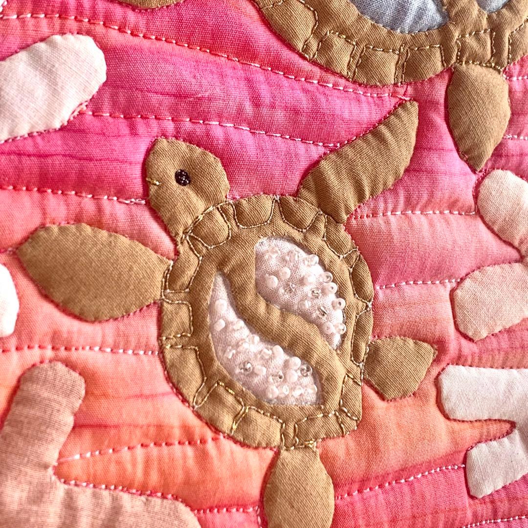 ハワイアンキルト　バッグ　うみがめの楽園　珊瑚　オーダー