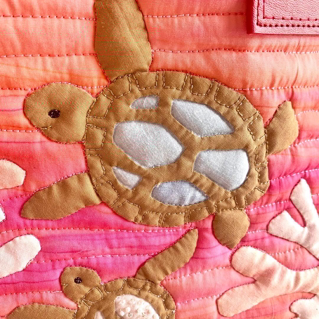 ハワイアンキルト　バッグ　うみがめの楽園　珊瑚　オーダー