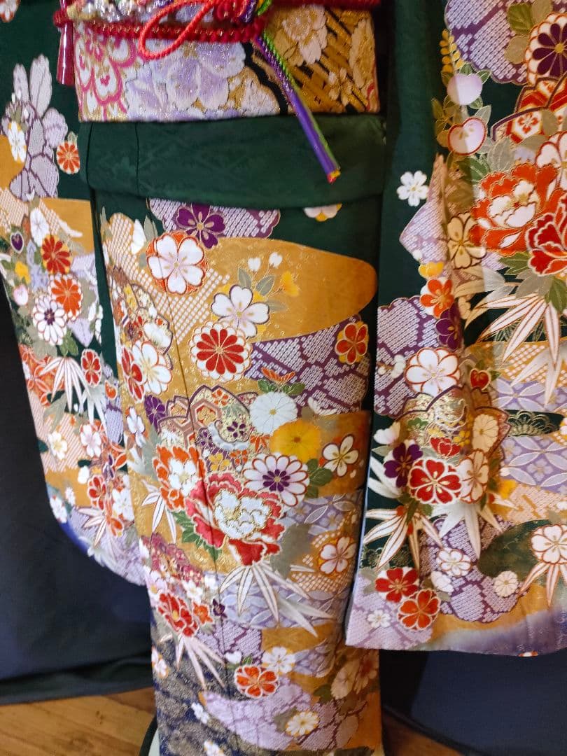 【大特価】振袖　古典柄　緑系　袋帯　その他セット