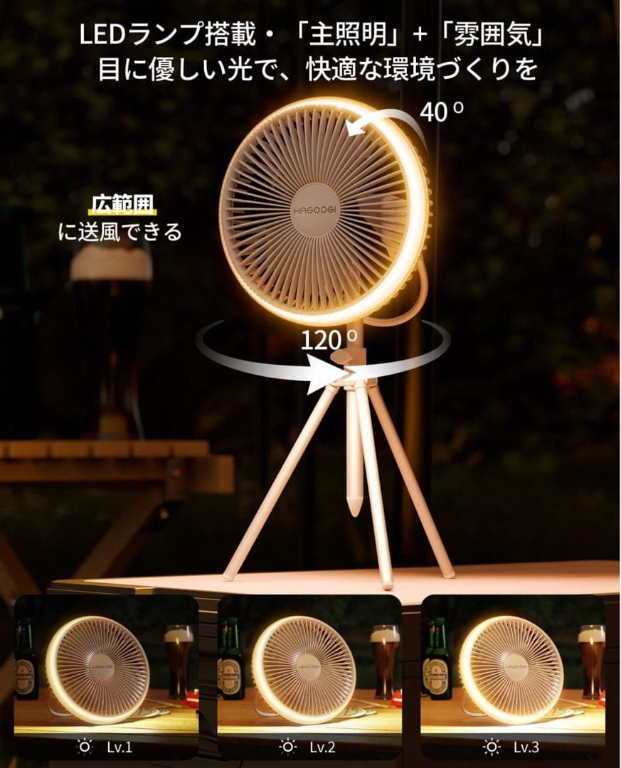 【新品】【当日発送】HAGOOGI 多機能ファン　扇風機　キャンプ