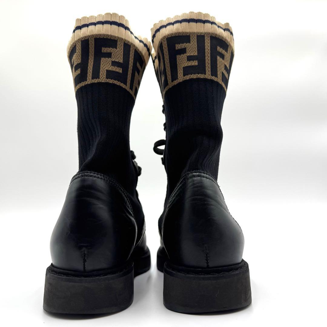 美品 FENDI ソックス ブーツ リブ ズッカ柄 FF Vibram 黒 37