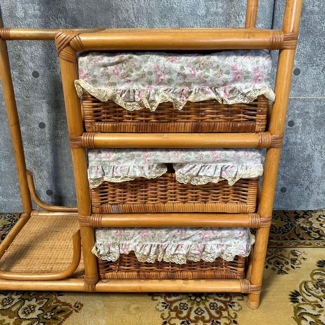 二合꧁籐家具꧂ラタンハンガーラック 衣類 衣服 洋服 収納 昭和レトロ