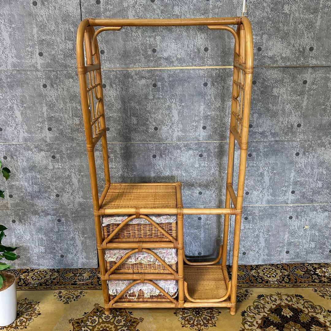 二合꧁籐家具꧂ラタンハンガーラック 衣類 衣服 洋服 収納 昭和レトロ