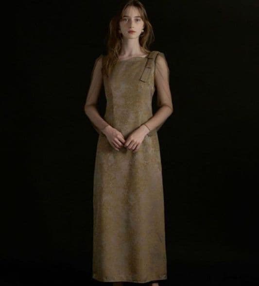 LE’RURE Shoulder ribbon jacquard dress