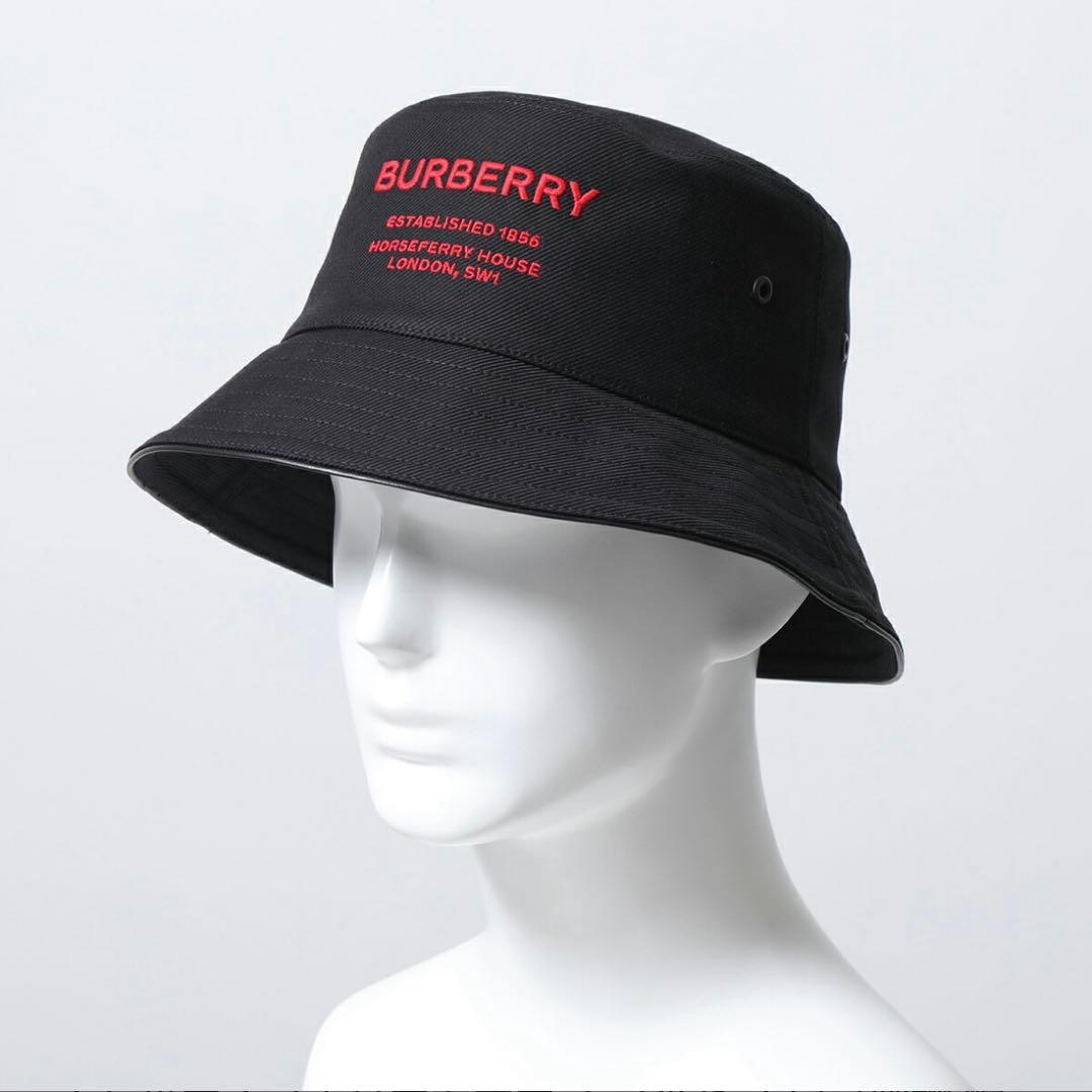 美品✨BURBERRY バーバリー バケットハット 黒 ロゴ バケハ M
