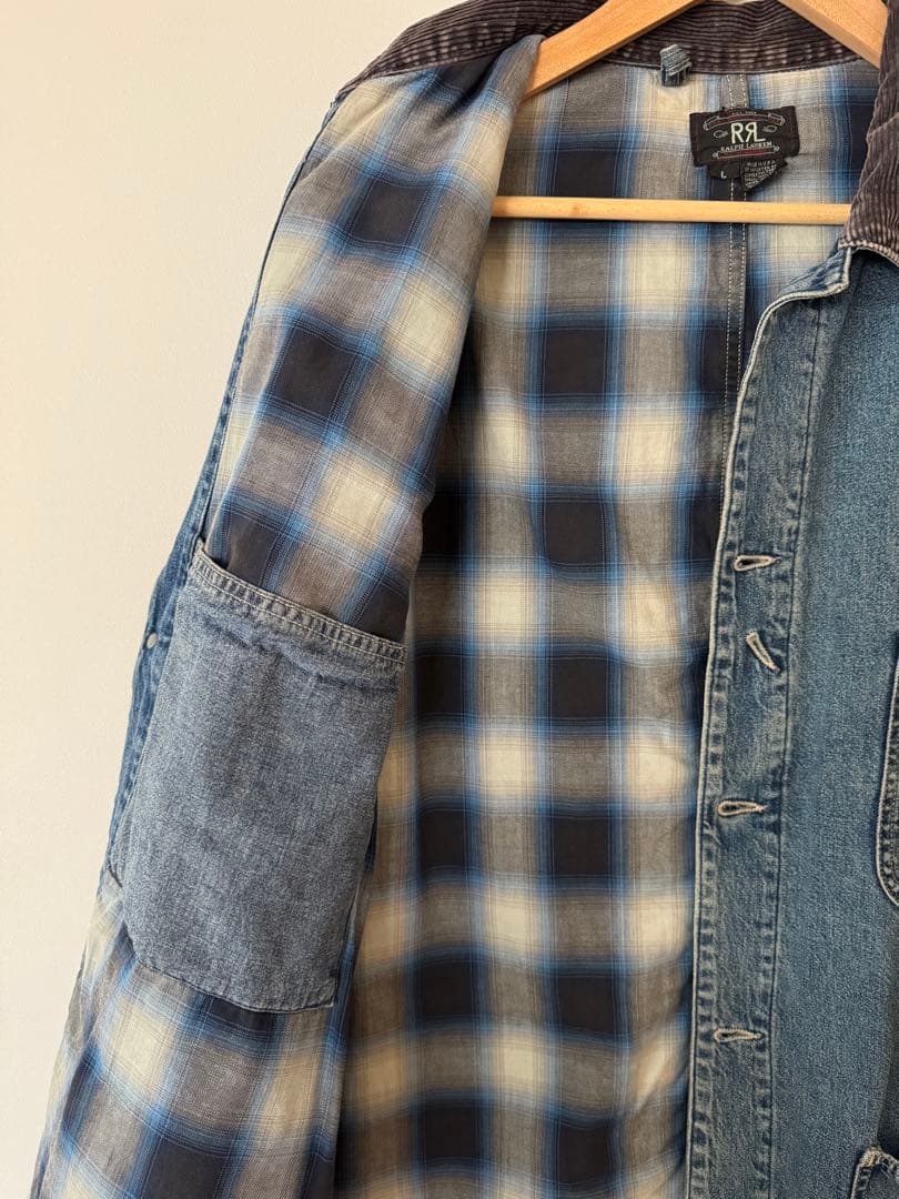 【大人気】RRL ダブルアールエル デニム カバーオール オンブレチェック L