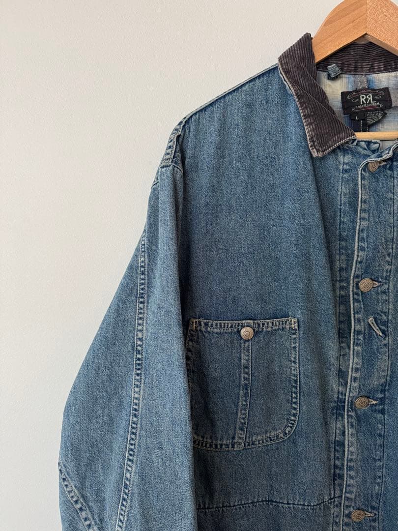 【大人気】RRL ダブルアールエル デニム カバーオール オンブレチェック L