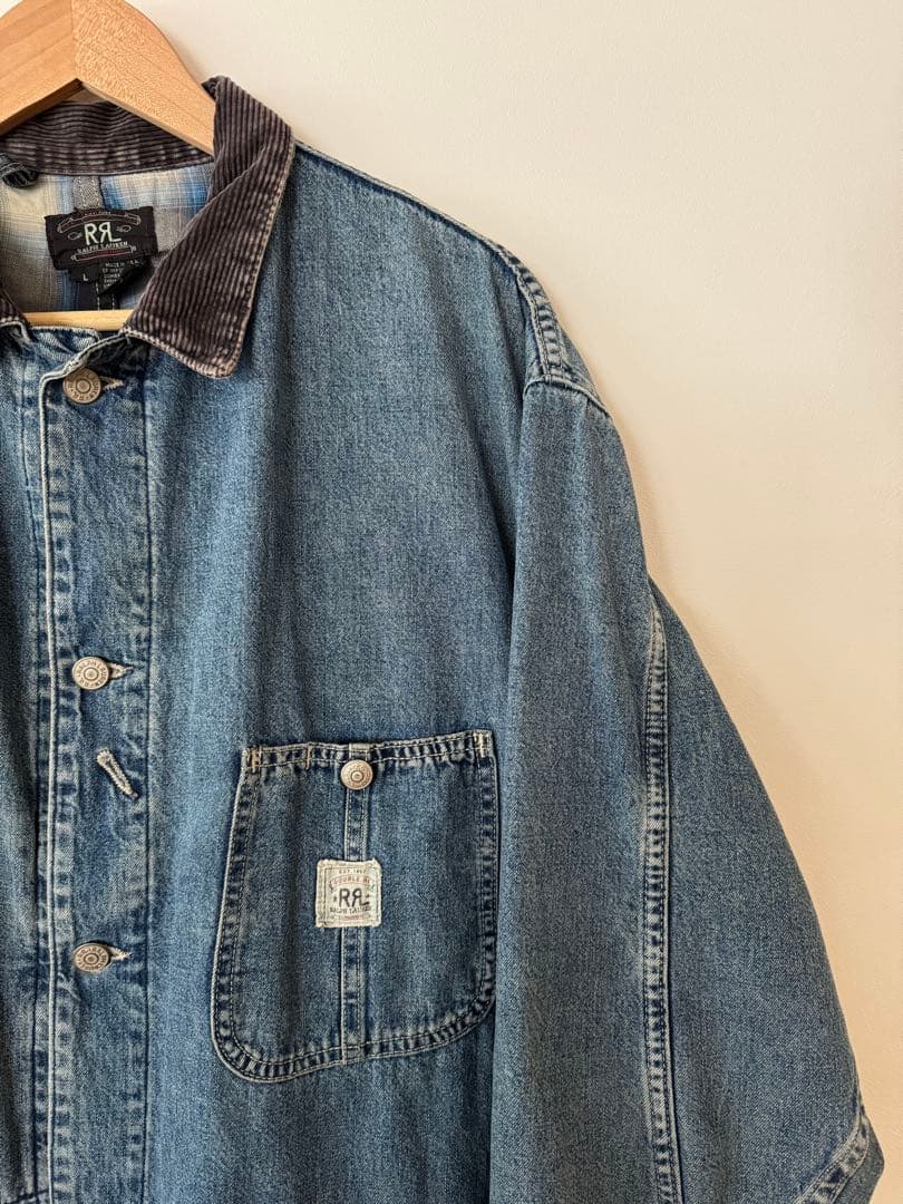 【大人気】RRL ダブルアールエル デニム カバーオール オンブレチェック L