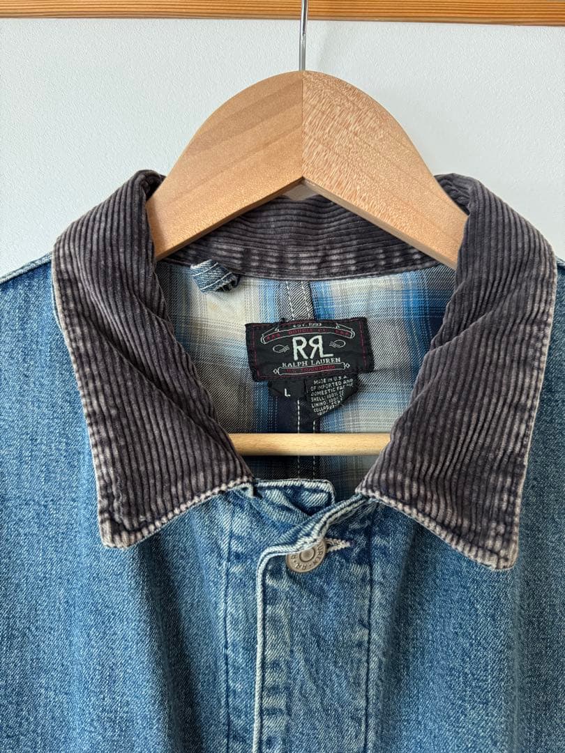 【大人気】RRL ダブルアールエル デニム カバーオール オンブレチェック L