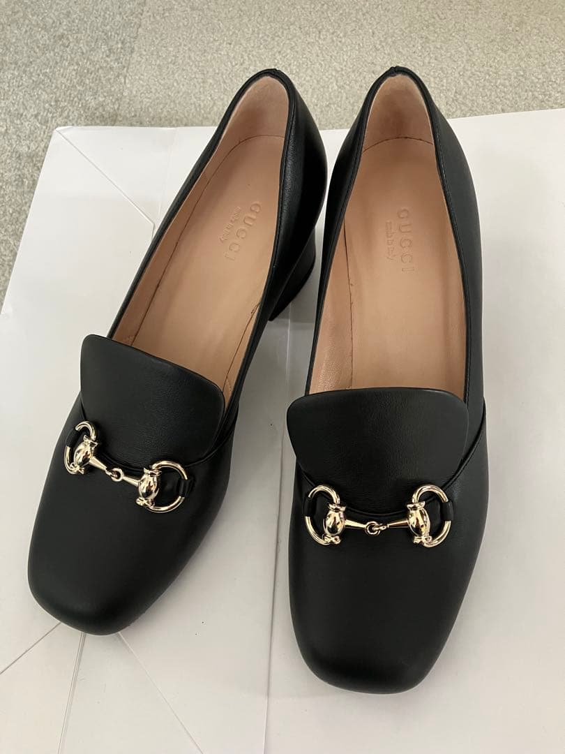 GUCCI ホースビット黒ローファー ヒール☆室内試着のみ裏張り済美品