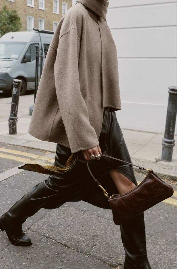 ZARA ウール ショートスカーフコート XS ミンク