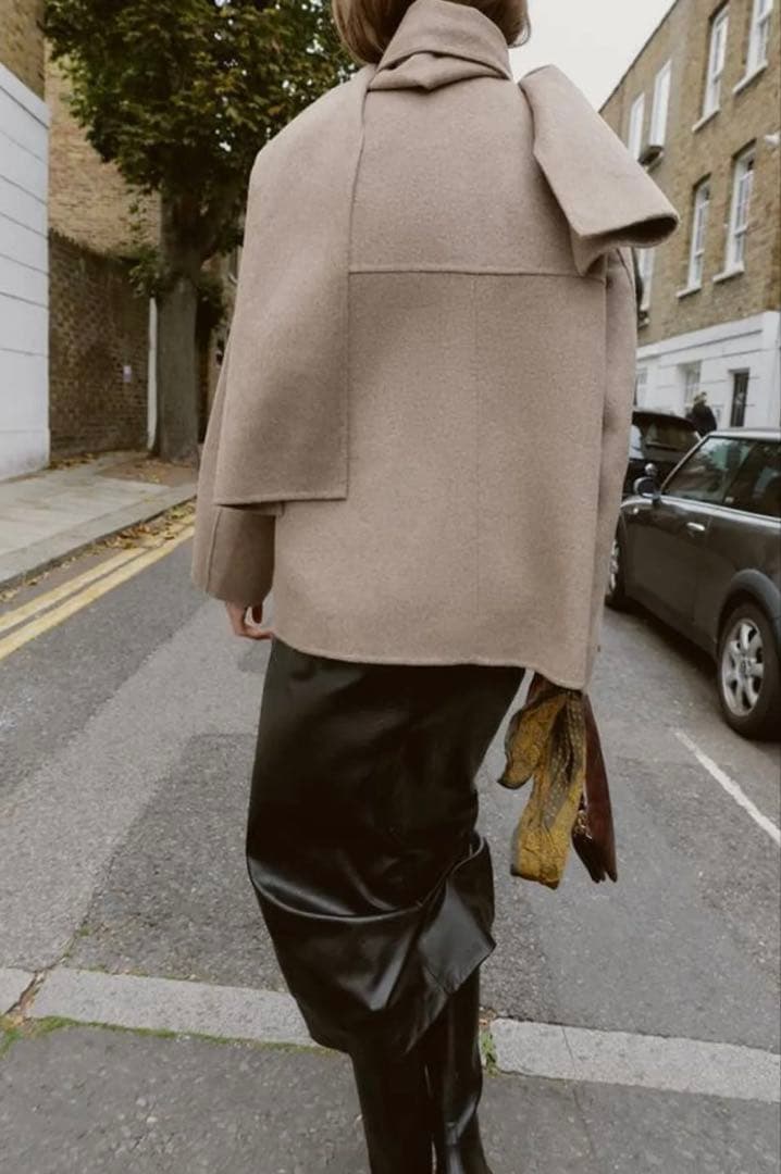 ZARA ウール ショートスカーフコート XS ミンク