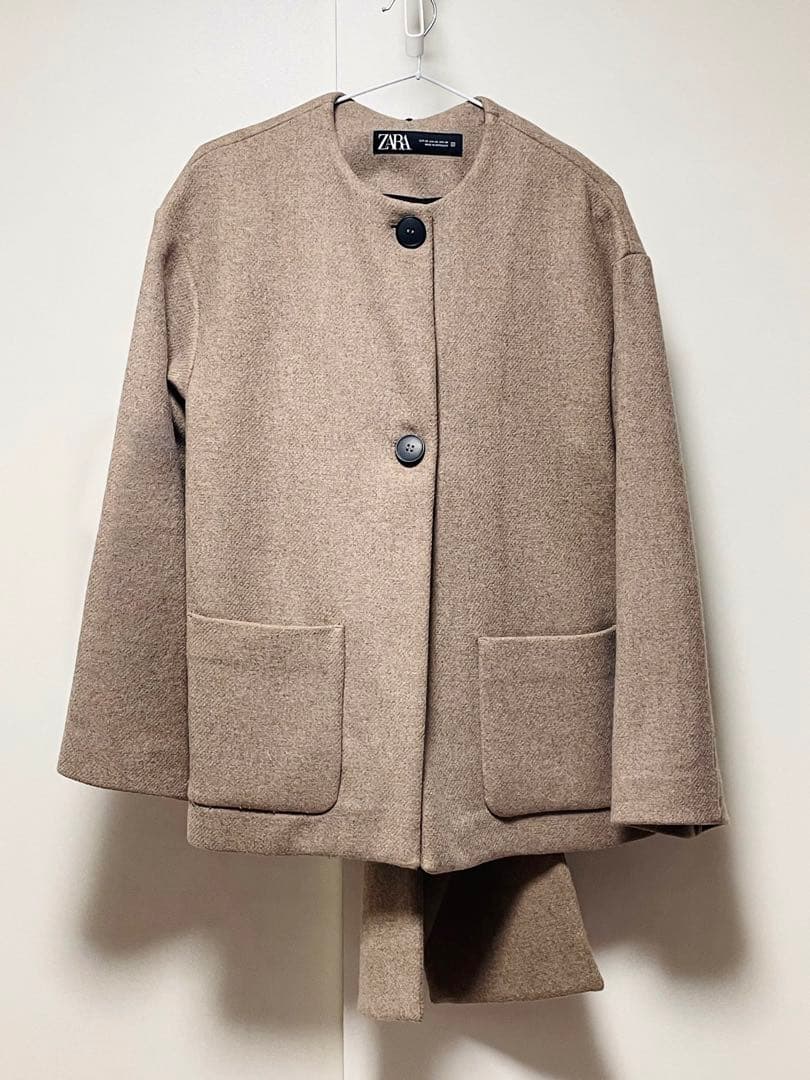 ZARA ウール ショートスカーフコート XS ミンク