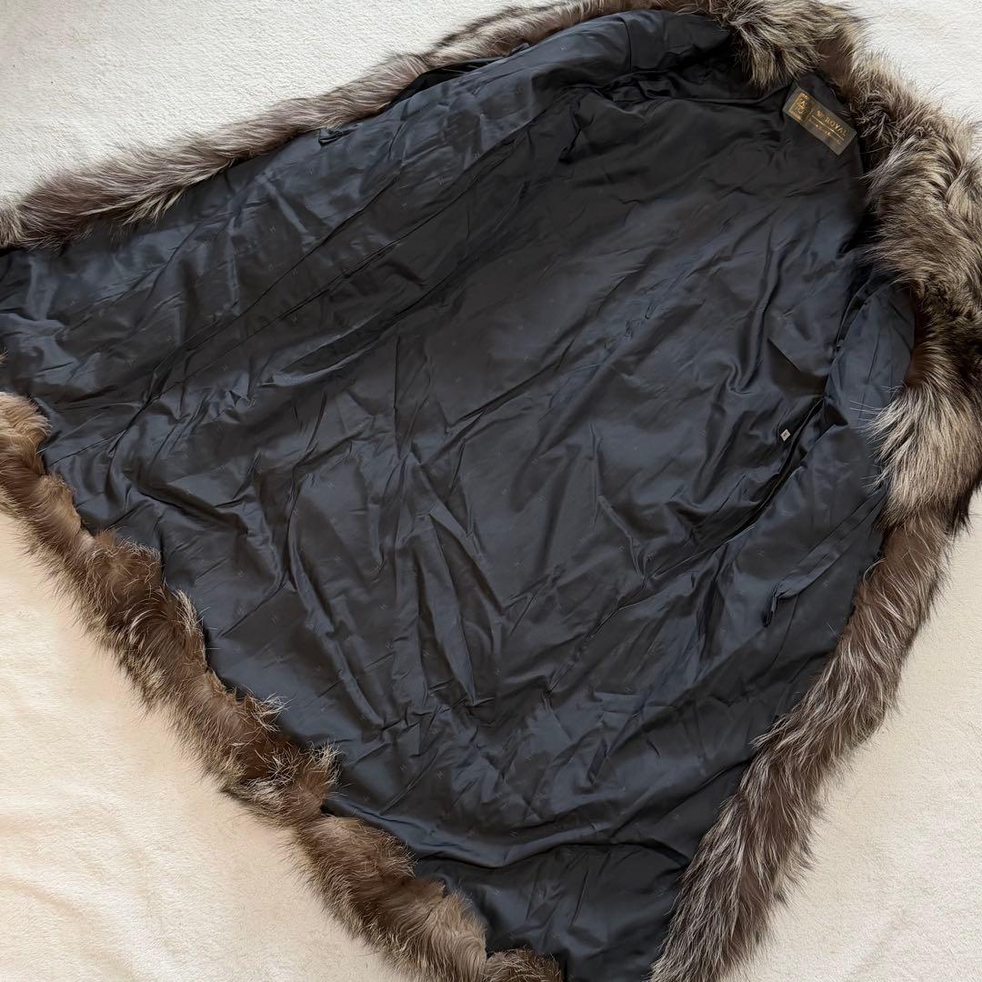 サガフォックス　ロイヤル　ファーコート　極厚　ロング丈　シャネル　女優襟　茶　L