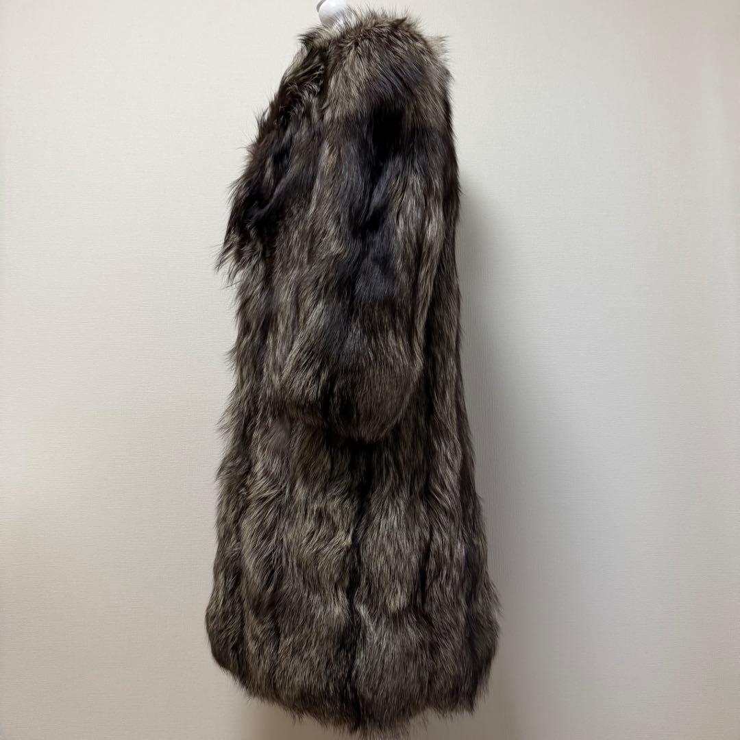 サガフォックス　ロイヤル　ファーコート　極厚　ロング丈　シャネル　女優襟　茶　L
