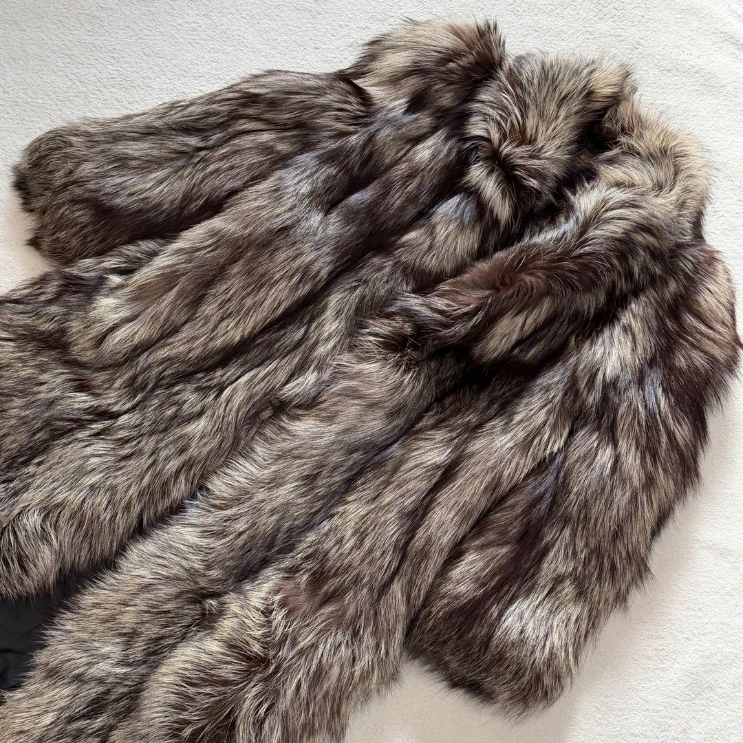 サガフォックス　ロイヤル　ファーコート　極厚　ロング丈　シャネル　女優襟　茶　L