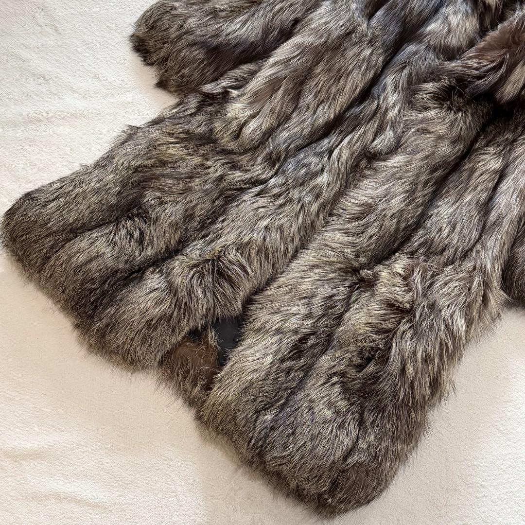 サガフォックス　ロイヤル　ファーコート　極厚　ロング丈　シャネル　女優襟　茶　L