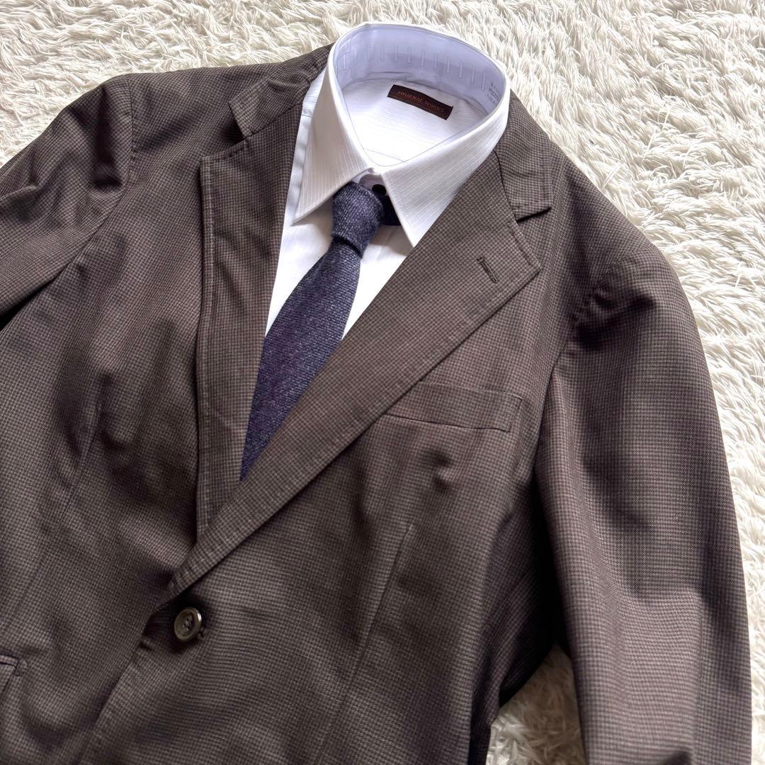 極美品　タケオキクチ　ビジネス　スーツ　セットアップ　千鳥　ブラウン　総柄　L