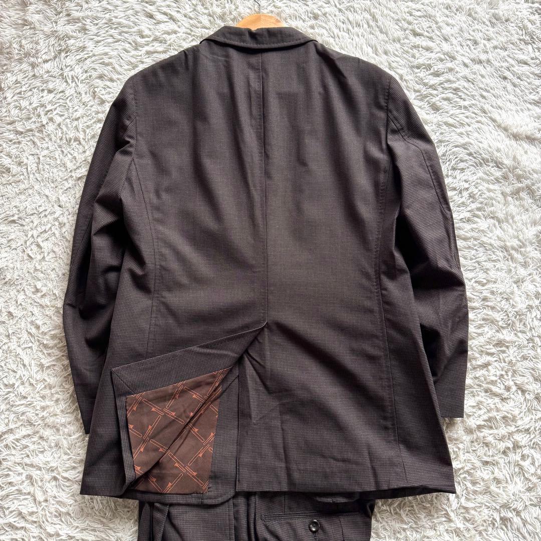 極美品　タケオキクチ　ビジネス　スーツ　セットアップ　千鳥　ブラウン　総柄　L