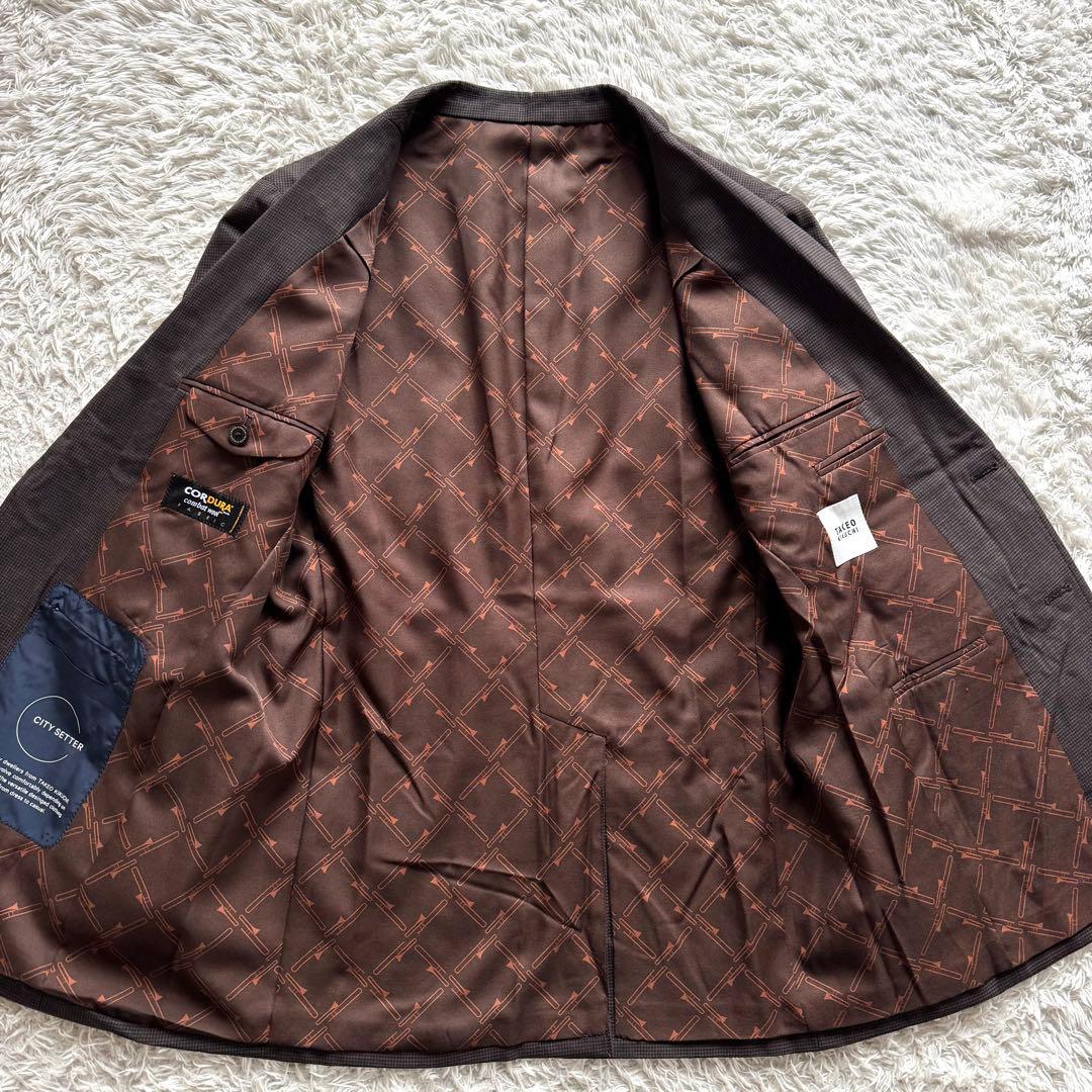 極美品　タケオキクチ　ビジネス　スーツ　セットアップ　千鳥　ブラウン　総柄　L