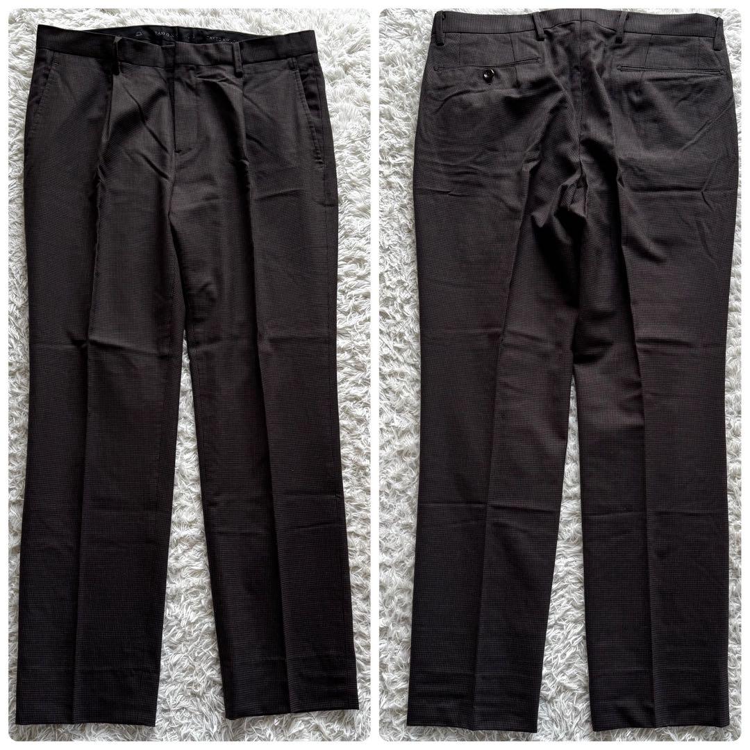 極美品　タケオキクチ　ビジネス　スーツ　セットアップ　千鳥　ブラウン　総柄　L