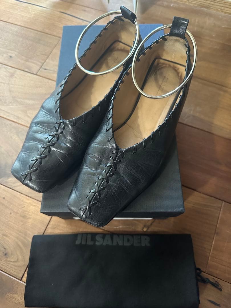m*u様 JIL SANDER Ring バレリーナ　フラットシューズ　ブラック