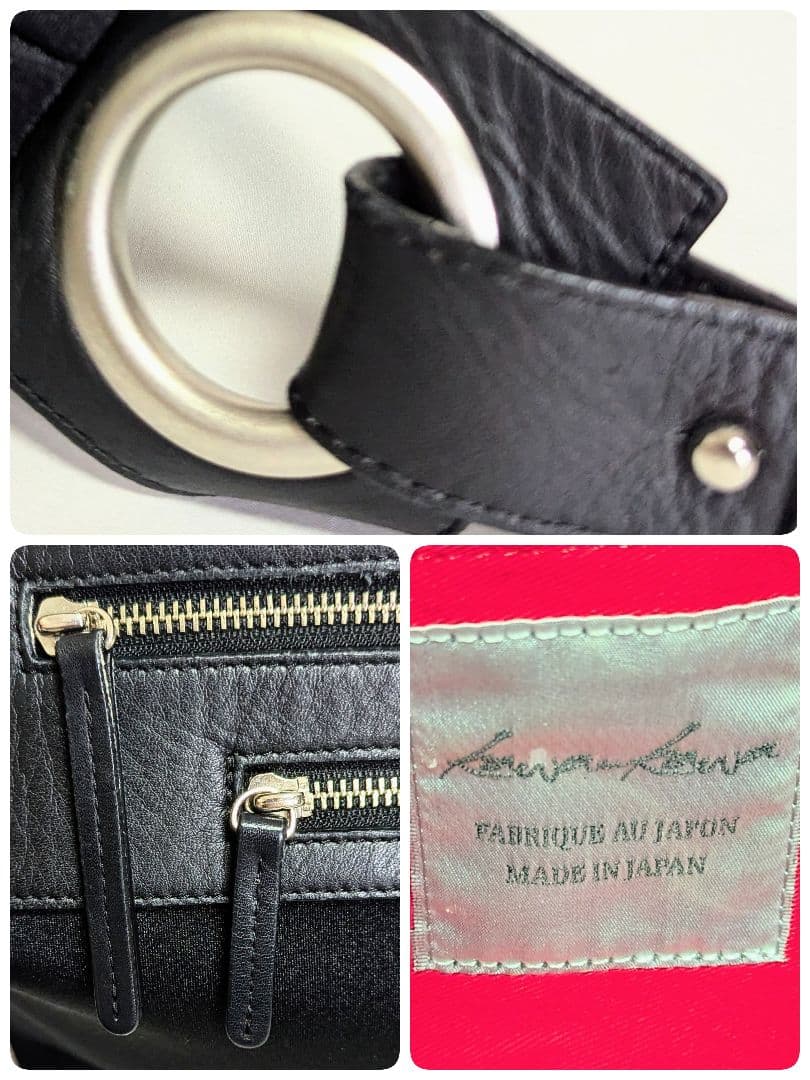 美品◎kawa-kawa hatome ボディバッグ 牛革 斜め掛け L 黒