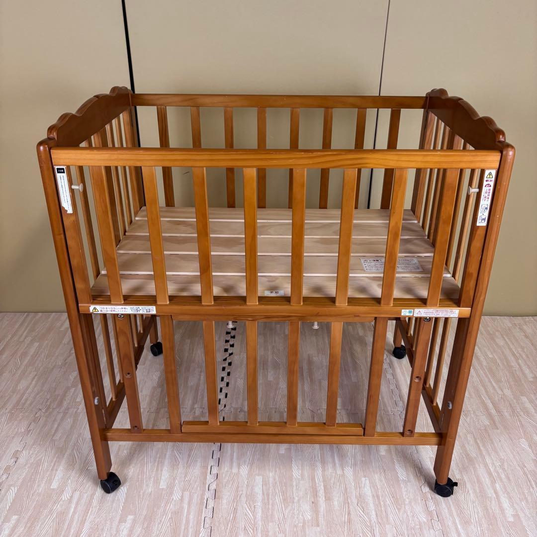 除菌清掃済　大和屋　パタン　折りたたみミニベビーベッド　すのこ　ライトブラウン