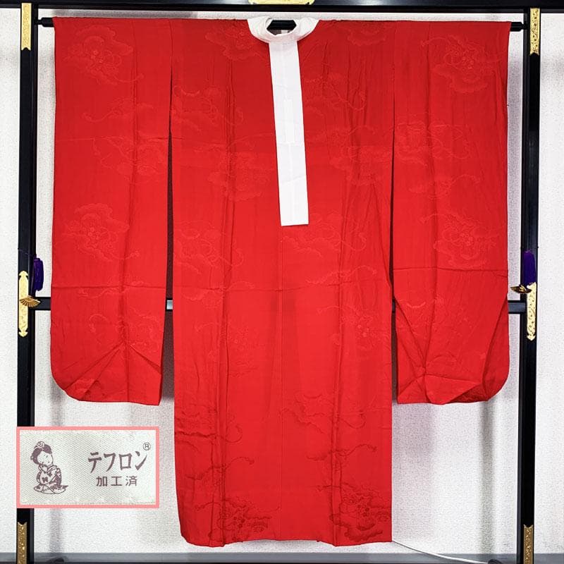 510u5☆振袖用長襦袢 地紋 貝桶 /裄64袖丈107/広衿☆美品