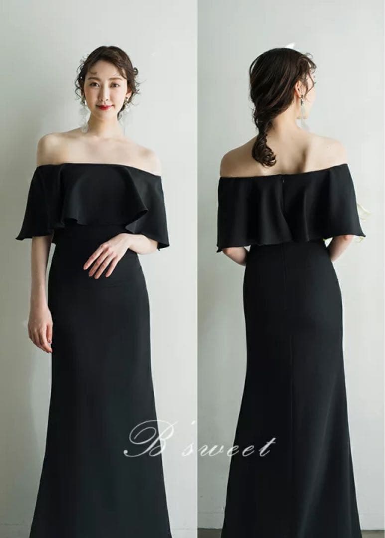 結婚式 二次会 ロングドレス 黒 Lサイズ マーメイド オフショル パーティー