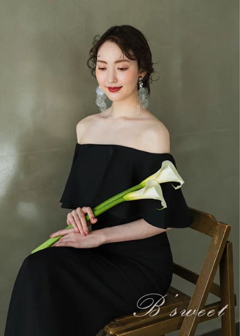 結婚式 二次会 ロングドレス 黒 Lサイズ マーメイド オフショル パーティー