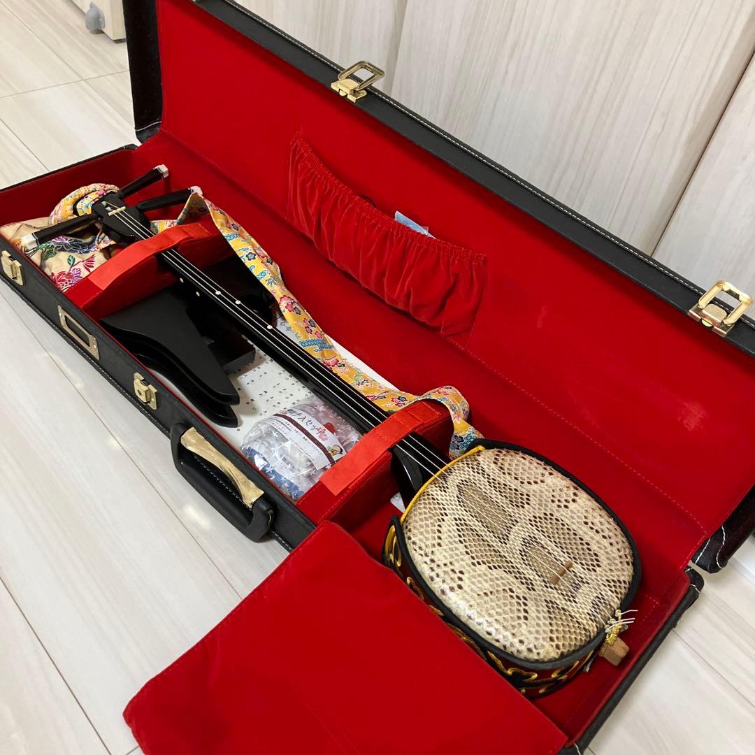 沖縄三線 蛇柄 三味線　和楽器 ハードケース　付属品セット