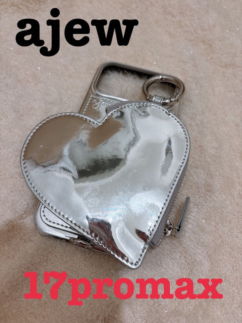 ajewエジュー iPhone17promax ハートケース メタリックシルバー