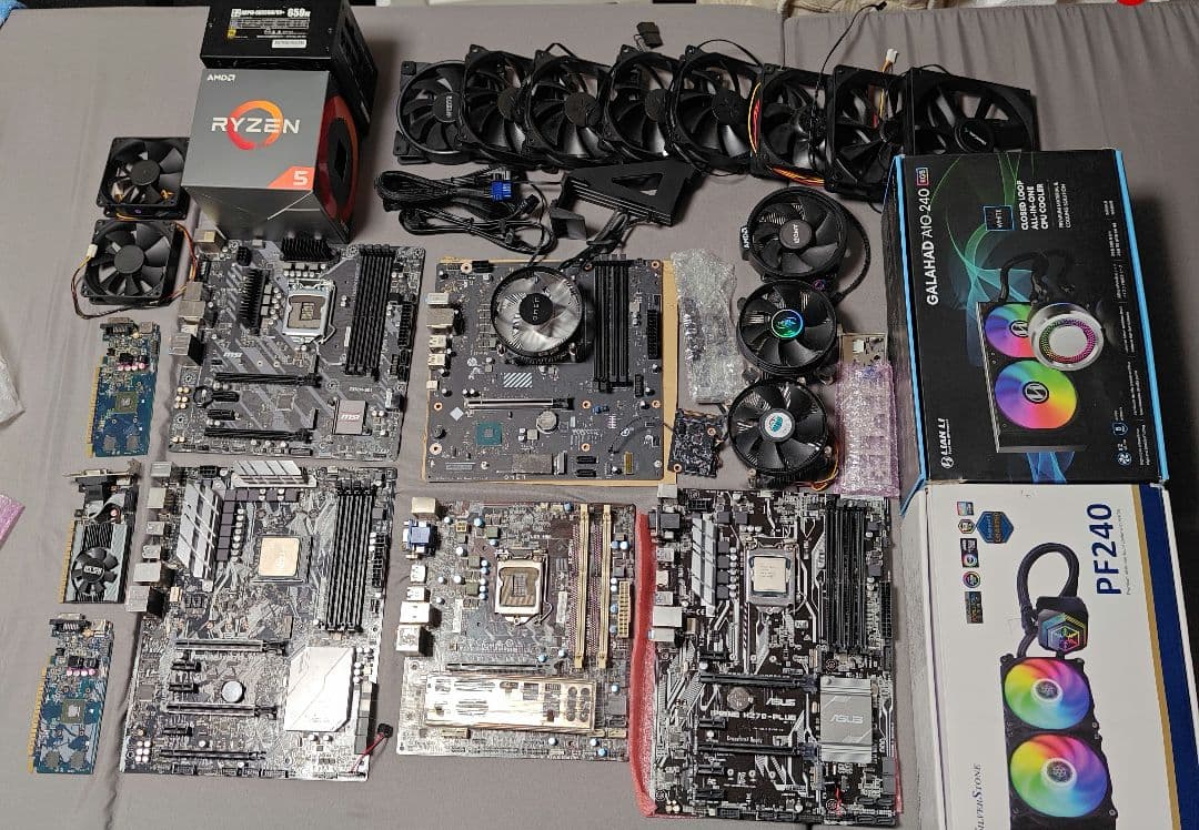PCパーツ現状品セット　マザーボード5枚　GPU3枚　CPU2個　簡易水冷2台等