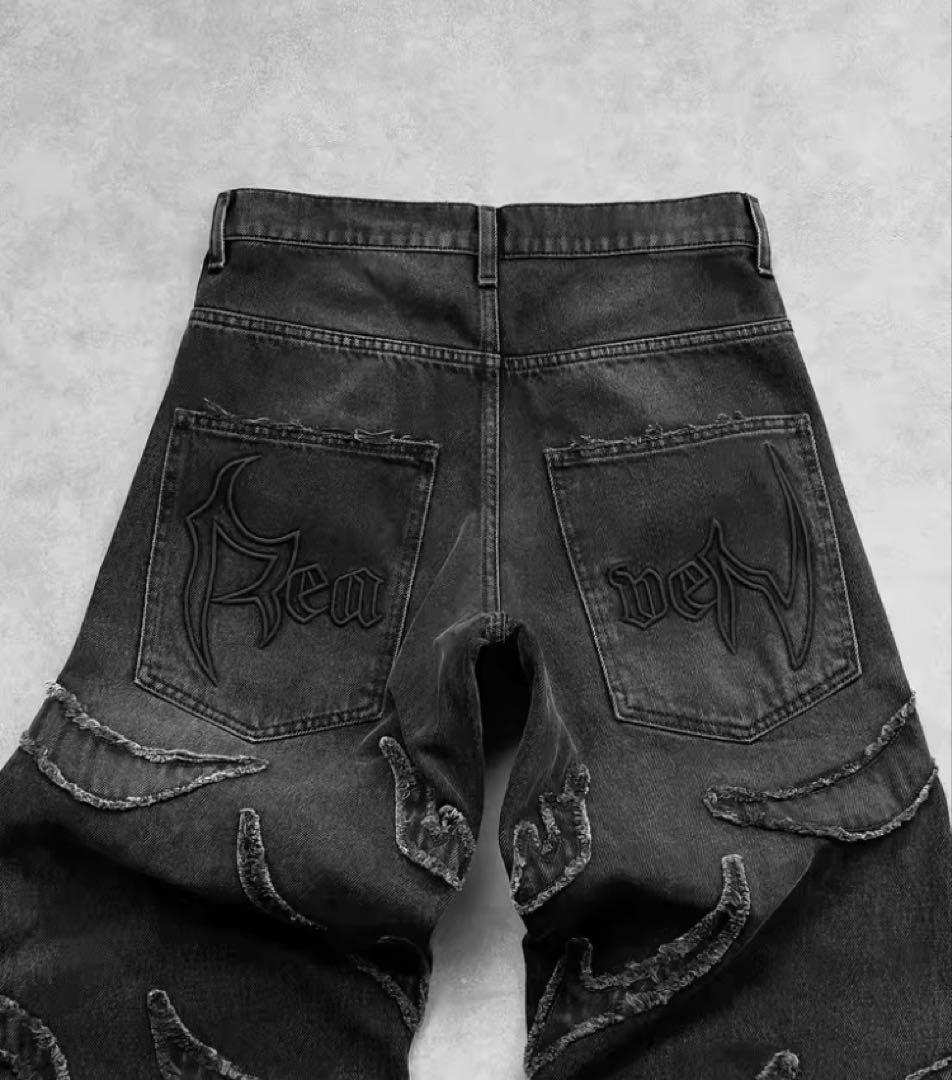 刺繍デザインデニムパンツ 2色展開　2枚セット